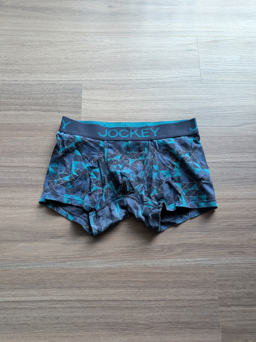 Jockey Men’s Geometric Trunk Briefs in Teal and Charcoal